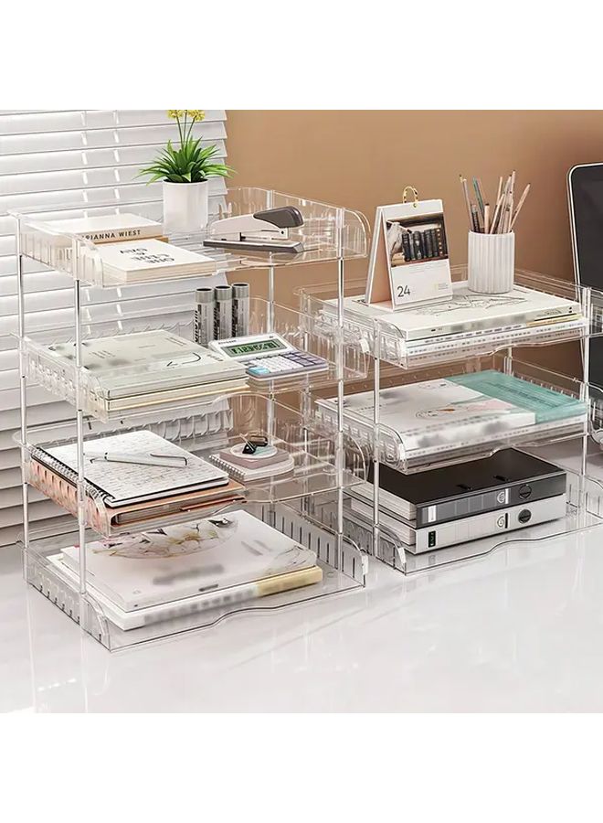 Transparent 3 Layer Stackable File Organizer Heavy Duty Plastic Open Shelving - Image 1